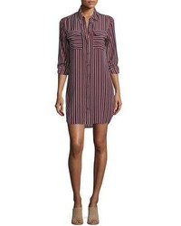 Burgundy Vertical Striped Silk Shirtdress