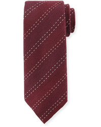 Armani Collezioni Stitched Stripe Silk Tie Burgundy