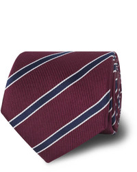 T.M.Lewin Burgundy Navy Edged Satin Stripe Silk Tie