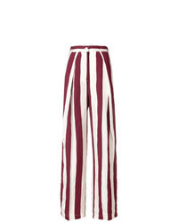 Burgundy Vertical Striped Wide Leg Pants