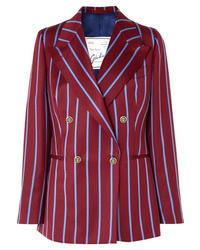 Burgundy Vertical Striped Wool Double Breasted Blazer