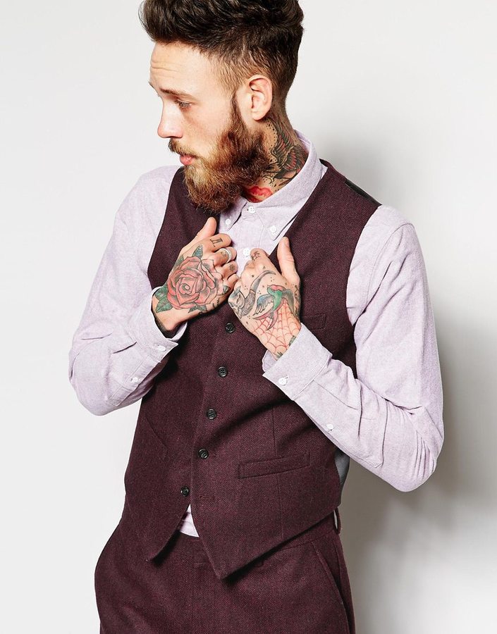 burgundy tweed vest