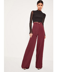 Missguided Tall Burgundy Satin Wide Leg Trousers