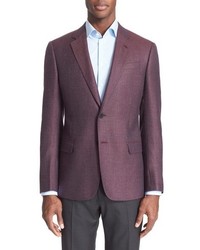 Armani Collezioni Trim Fit Wool Silk Linen Blazer Size 56r Eu Burgundy
