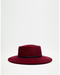 Asos Collection Felt Matador Hat In Burgundy With Velvet Trim