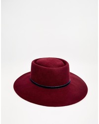 Asos Collection Felt Matador Hat In Burgundy With Velvet Trim