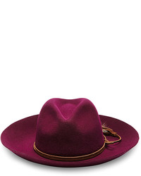Sensi Studio Purple Wool Long Brimmed Hat With Feather