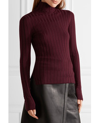 Acne Studios Corina Ribbed Merino Wool Blend Turtleneck Sweater Burgundy