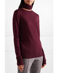 Chalayan Cutout Merino Wool Turtleneck Sweater Burgundy