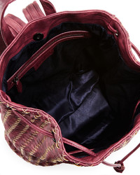 Neiman Marcus Basket Woven Drawstring Bucket Backpack Burgundy