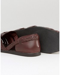 Asos Woven Fisherman Sandals In Burgundy Leather