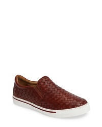Burgundy Woven Leather Slip-on Sneakers