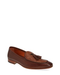 Burgundy Woven Leather Tassel Loafers
