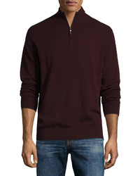 Neiman Marcus Cashmere Zip Neck Sweater Wine