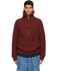 Marni Red Knit Half Zip Sweater
