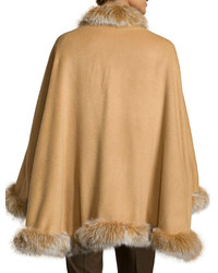 Gorski Cashmere Fox Fur Trim Cape Camel