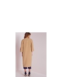 Missguided Longline Collarless Wool Cape Camel
