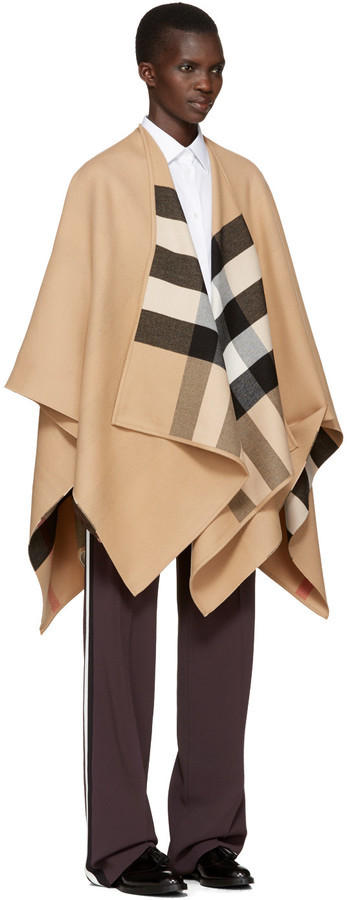 Burberry Reversible Tan Merino Charlotte Cape, $950 | SSENSE | Lookastic