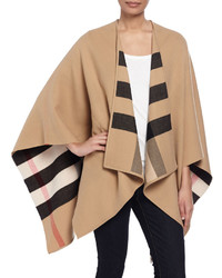 Burberry Charlotte Check To Solid Wool Cape Camel