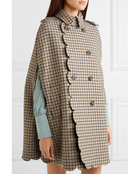 REDVALENTINO Scalloped Checked Wool Blend Cape