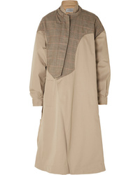 Preen by Thornton Bregazzi Hannah Layered Cotton Twill And Prince Of Wales Checked Wool Canvas Coat