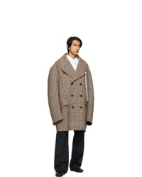 Raf Simons Brown Oversized Checked Caban Coat