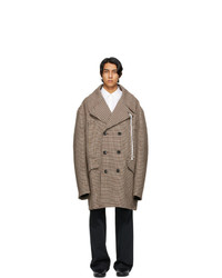 Raf Simons Brown Oversized Checked Caban Coat