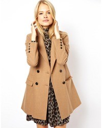 Asos Long Line Double Breasted Coat Camel