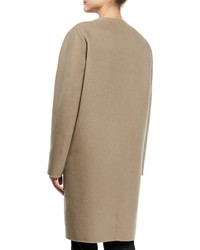 Bottega Veneta Asymmetric Zip Front Cashmere Coat Tan