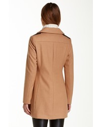 French Connection Asymmetrical Zip Wool Blend Faux Leather Accent Tulip Coat