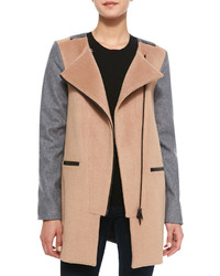Walter Baker Erica Faux Leather Trimmed Combo Wool Coat Camel