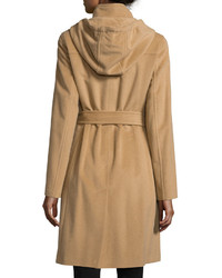 Ellen Tracy Belted Coat Wremovable Hood Camel