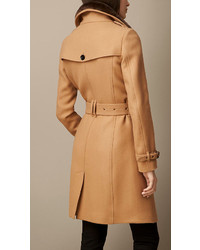 Burberry Brit Wool Blend Twill Coat With Shearling Topcollar