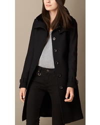 Burberry Brit Wool Blend Twill Coat With Shearling Topcollar