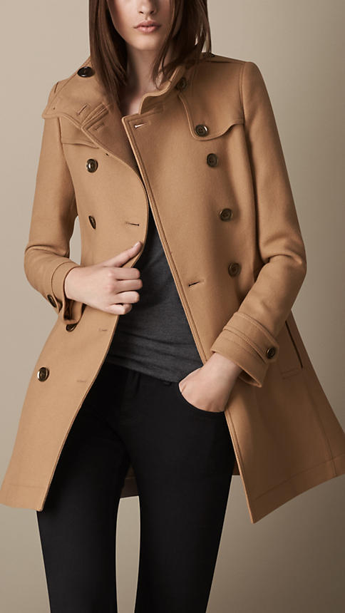 short double wool twill trench coat