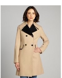 Betsey Johnson Camel And Black Wool Double Breasted Three Quarter Coat
