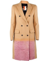 MSGM Camel Coat With Pink Fur Trim