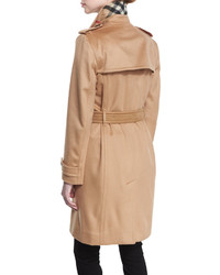 Burberry Cashmere Belted Wrap Trenchcoat Camel