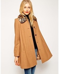 Asos Collection Swing Coat With Contrast Faux Fur Collar