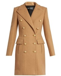 Balmain Double Breasted Wool And Cashmere Blend Coat