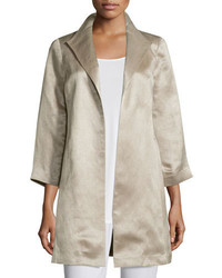 Eileen Fisher High Collar Satin Coat Natural Plus Size