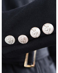 Lapel Buttons Pockets Long Black Coat