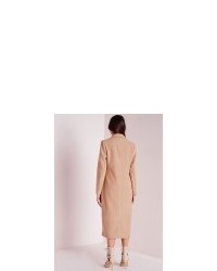 Missguided Double Breasted Tailored Long Faux Wool Coat Camel