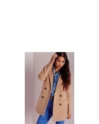 Missguided Double Breasted Tailored Wool Coat Camel