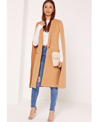 Missguided Faux Wool Cape Coat Camel