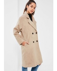 Missguided Petite Camel Cocoon Double Breasted Faux Wool Coat