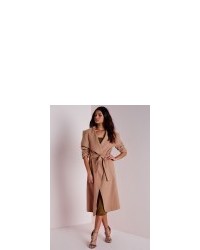 Missguided Waterfall Long Length Coat Camel