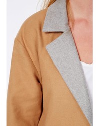 Missguided Oversized Contrast Lapel Cuff Duster Coat Camel