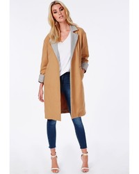 Missguided Oversized Contrast Lapel Cuff Duster Coat Camel