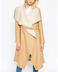 Asos Petite Coat With Waterfall Front And Belt